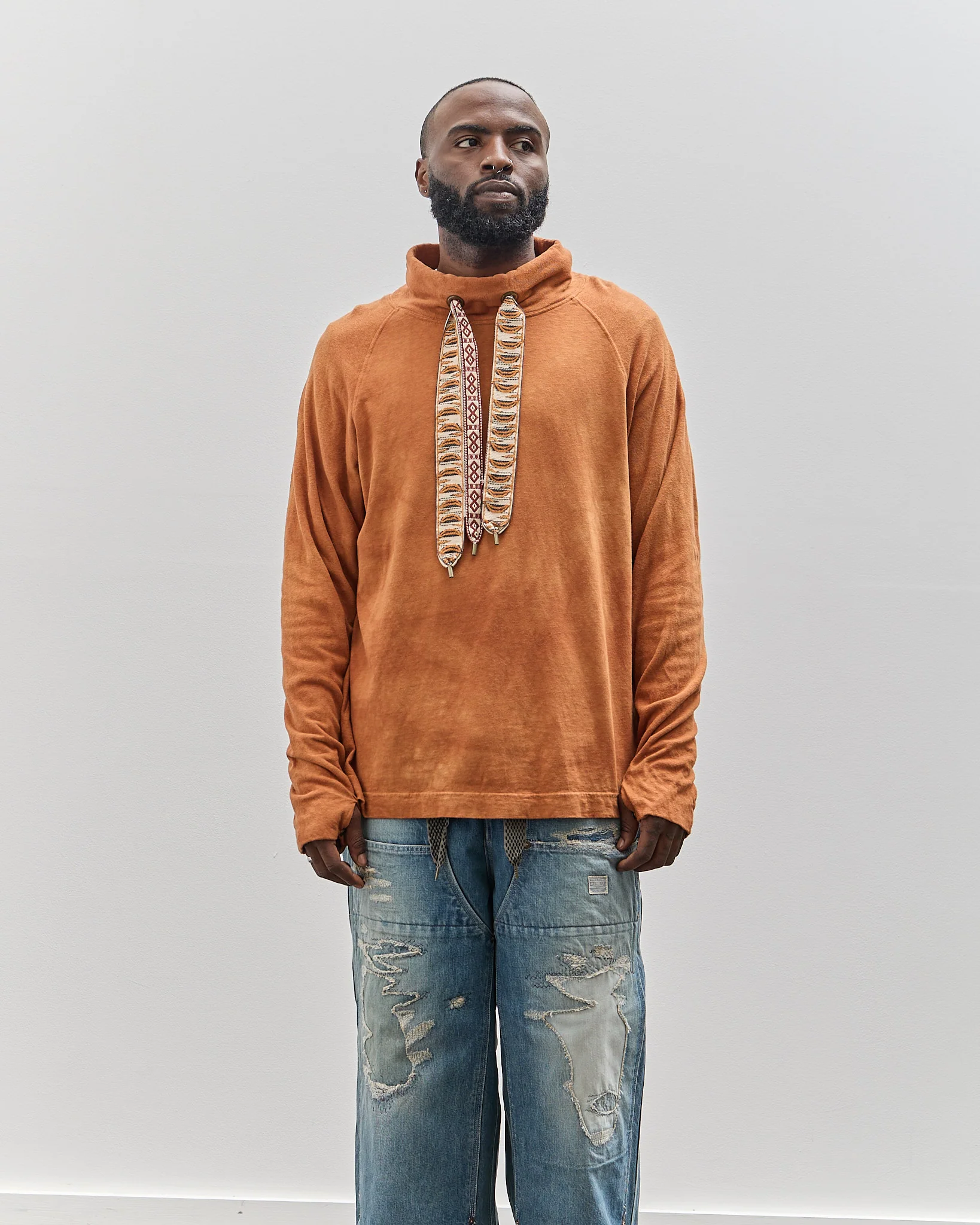 Kapital Cowl Neck Long Sleeve Tee, Brown - Image 3