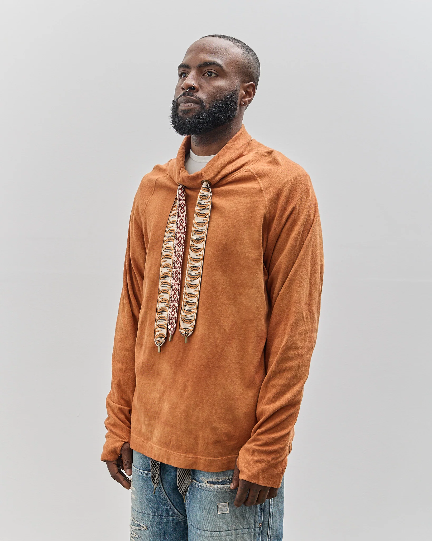 Kapital Cowl Neck Long Sleeve Tee, Brown - Image 4
